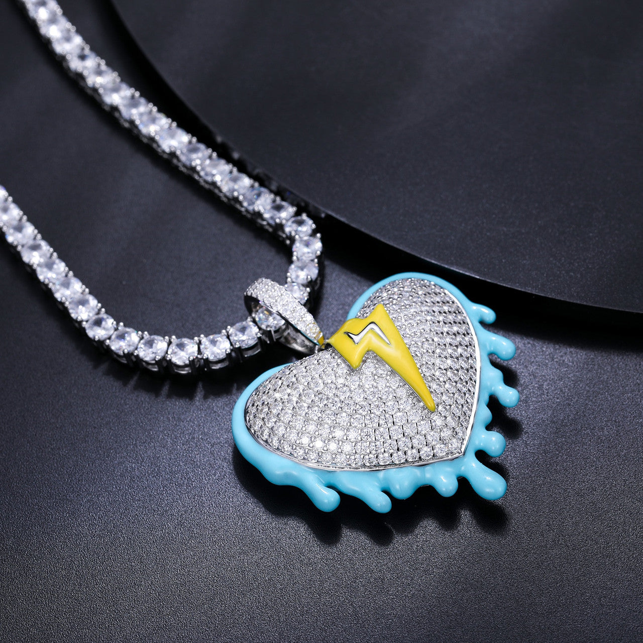 Genuine VVS Diamond Stone Solid 925 Silver Glowing Heart Hip Hop Pendant Chain