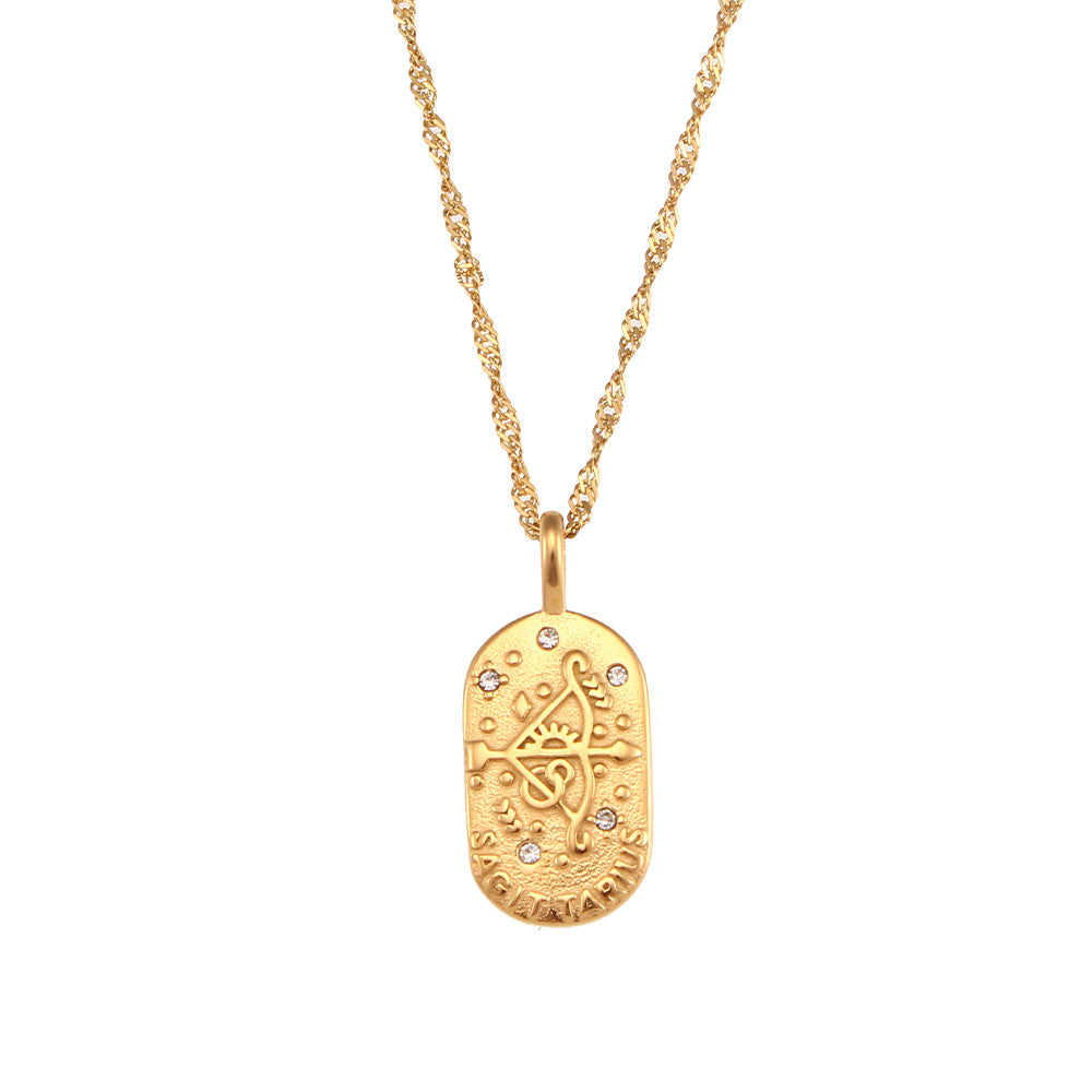 Ladies 18k Gold Waterproof Stainless Steel CZ Zodiac Sign Bling Pendant