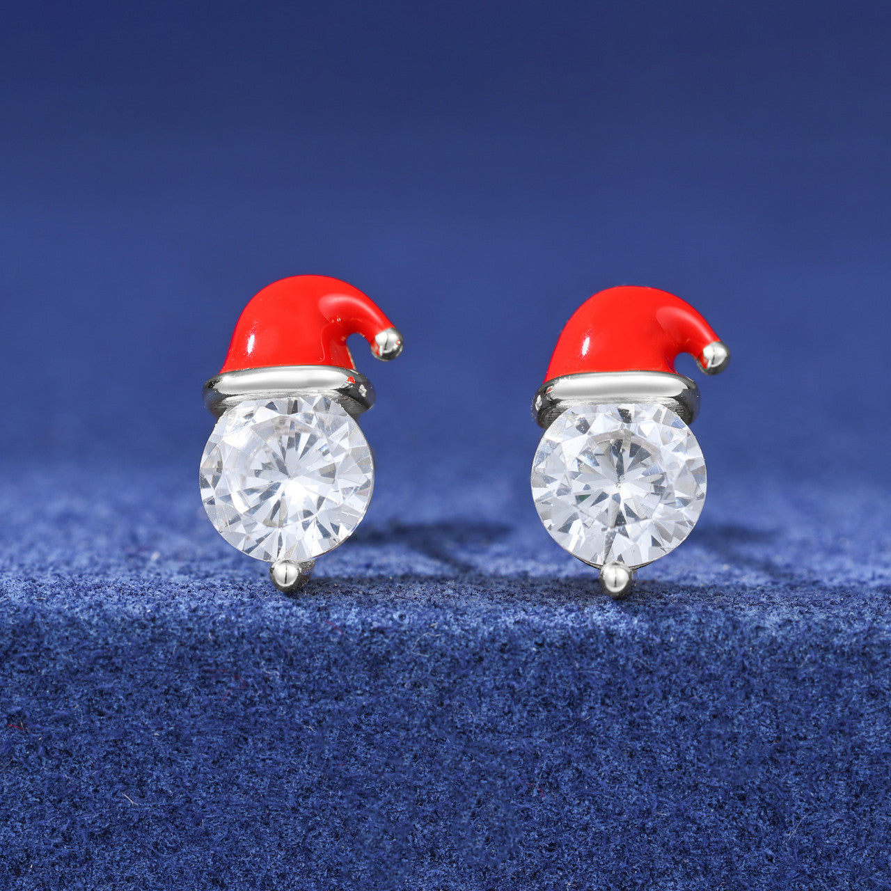 Christmas Santa Claus Moissanite Diamond Sterling Silver Stud Bling Earrings