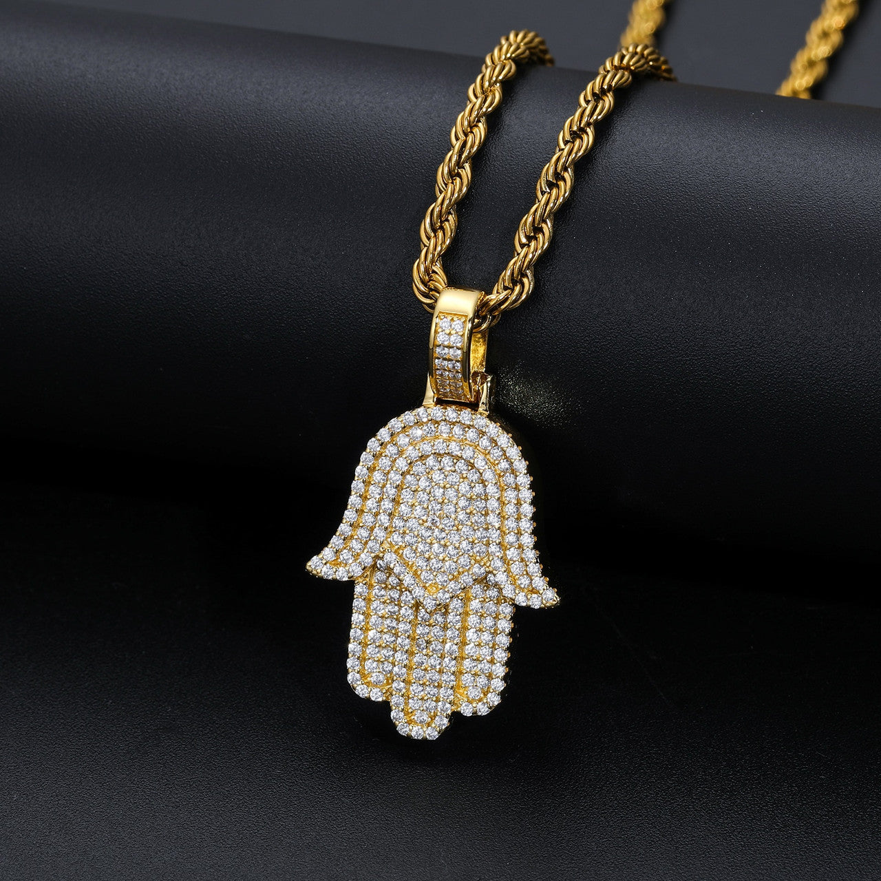 Solid Sterling Silver Genuine VVS Diamond Hamsa Hand Hip Hop Pendant