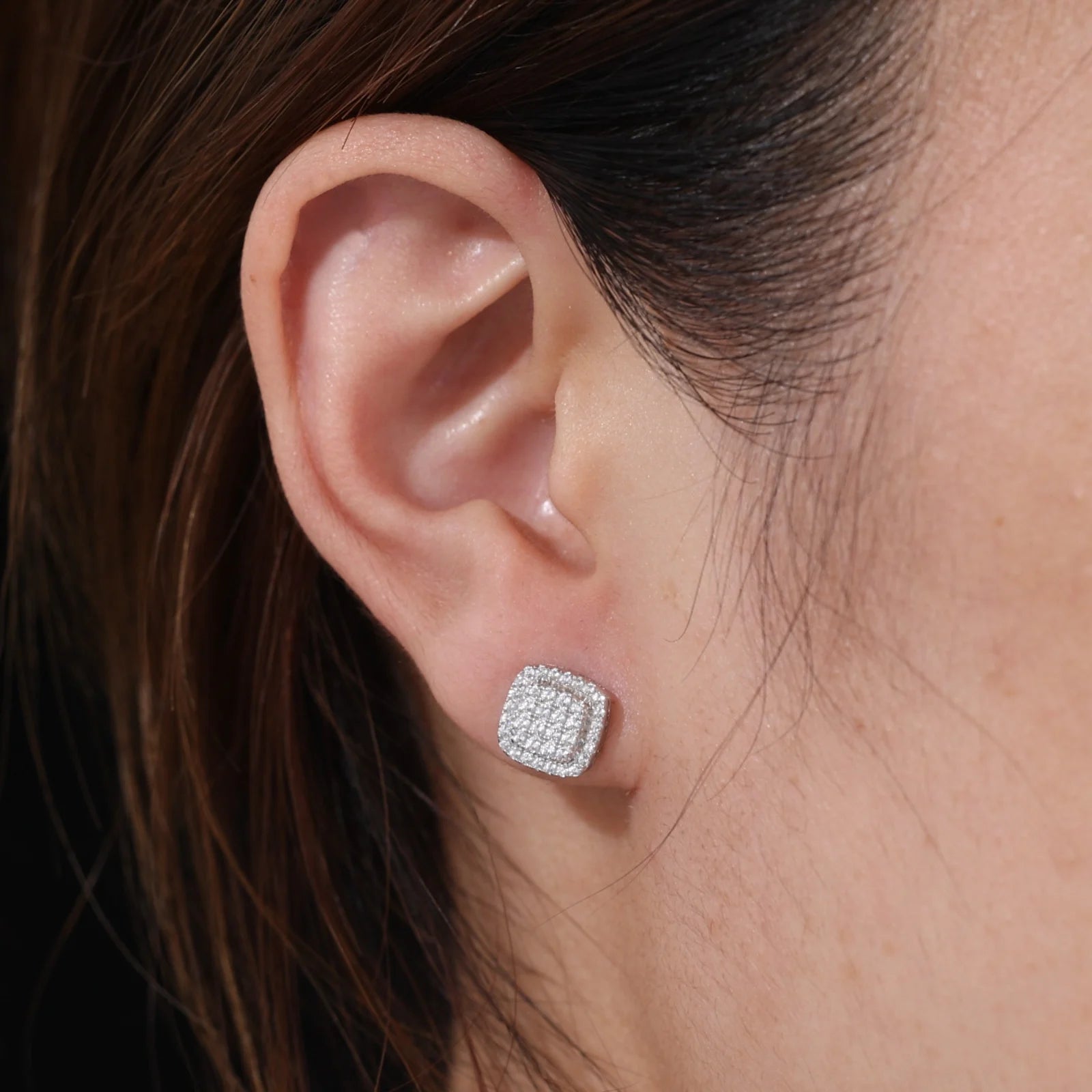 Sparkling Clusters |  Iced Blinged Out Moissanite Diamond Square Cluster Stud Earrings