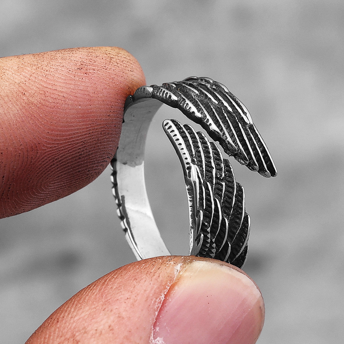 316L No Fade Stainless Steel Street Wear Casual Angel Wings Rings