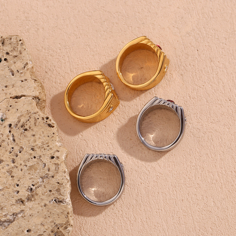 Ladies 18k Gold No Fading Stainless Steel Radiant Square Heart CZ Gem Rings