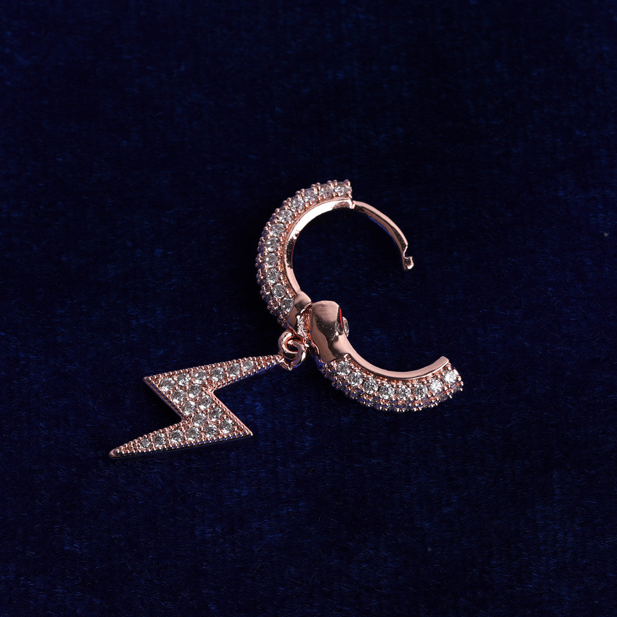 Retro Huggie Thunderbolt | VVS Diamond CZ Hoop Lightning Bling 4 Prong Set Stone Earrings