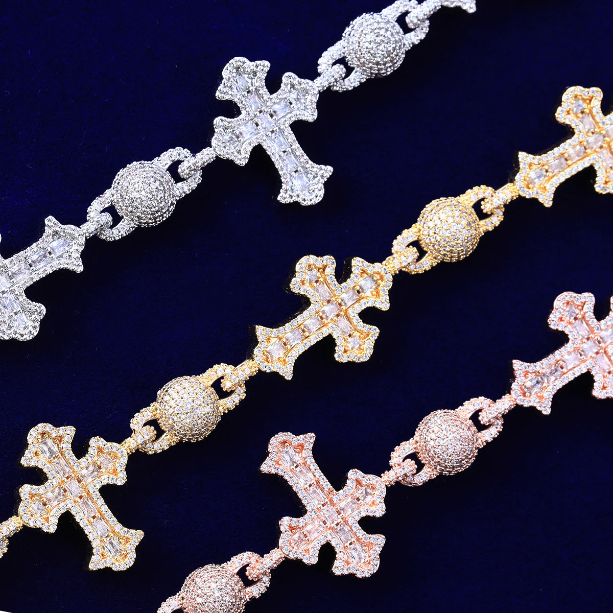 Cross Ball N Chain | VVS Diamond CZ Crescent Cross Hip Hop Pendant Chain Necklace