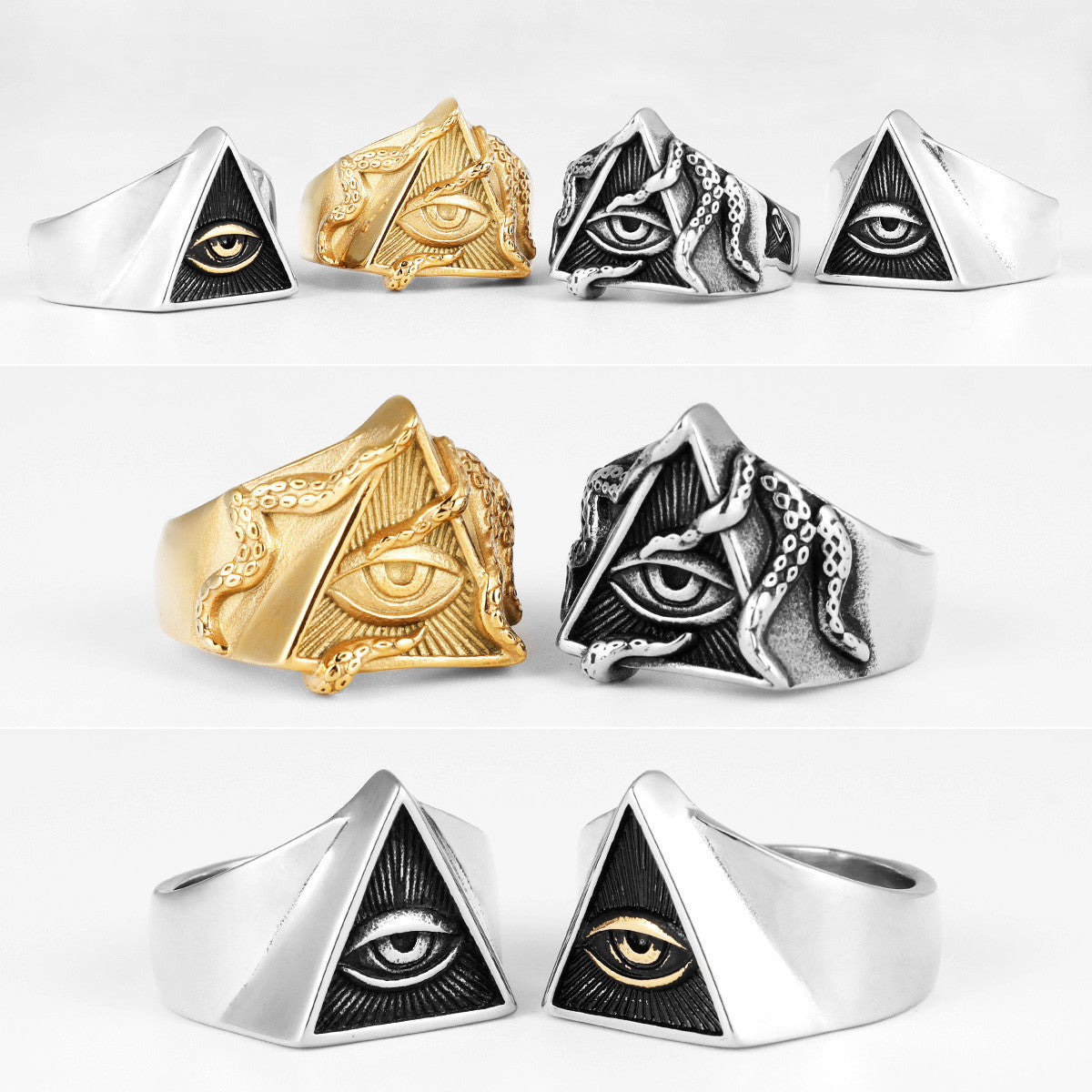 Freemason Illuminati | 316L No Fade Stainless Steel Triangle Masonic All Seeing Eye Rings