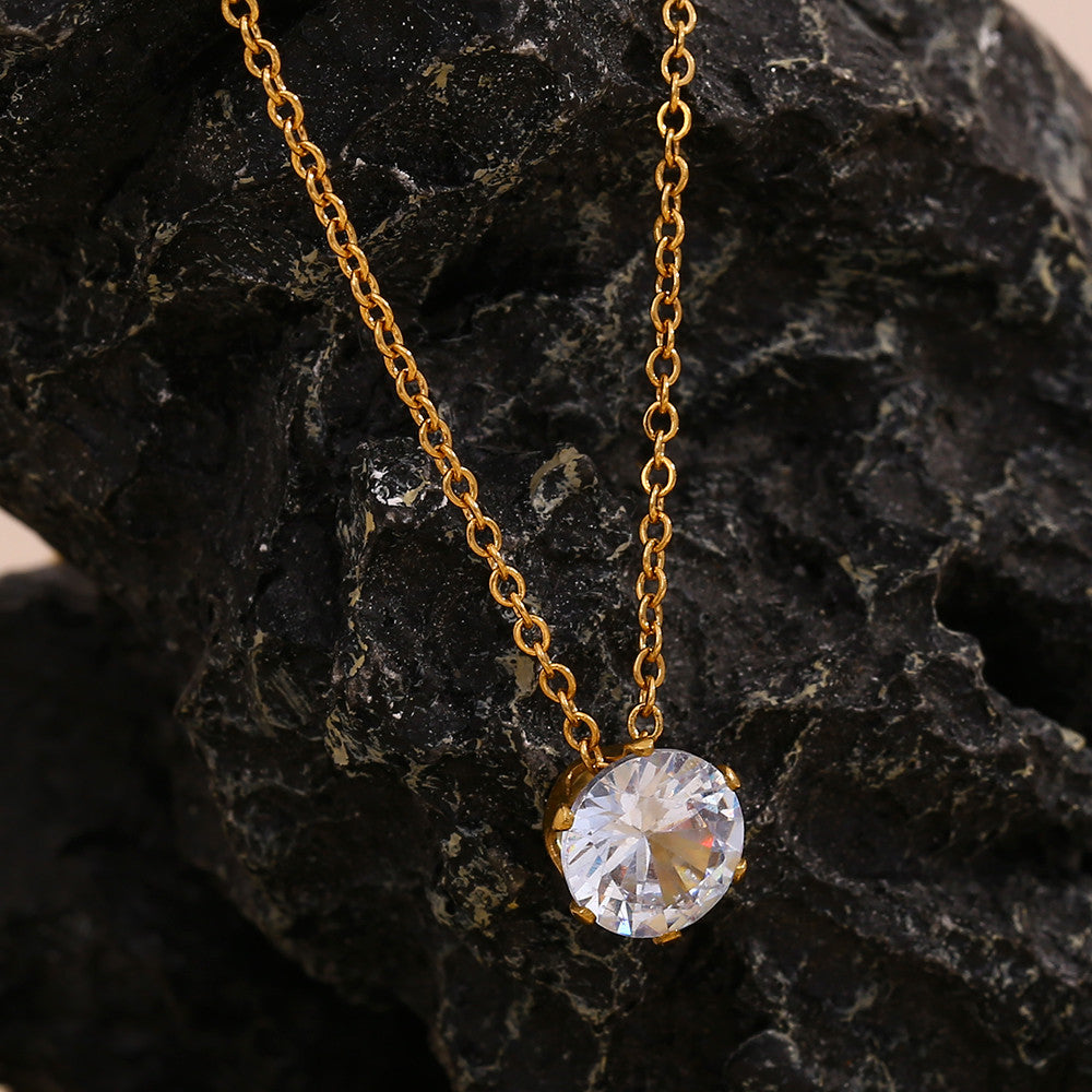 Stainless Steel 18k Gold 3A Zircon Bling Stone Crown Waterproof Pendant Necklace
