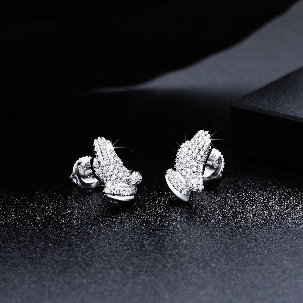 Hands Of Prayer Genuine VVS Diamond Stone Solid 925 Silver Bling Earrings