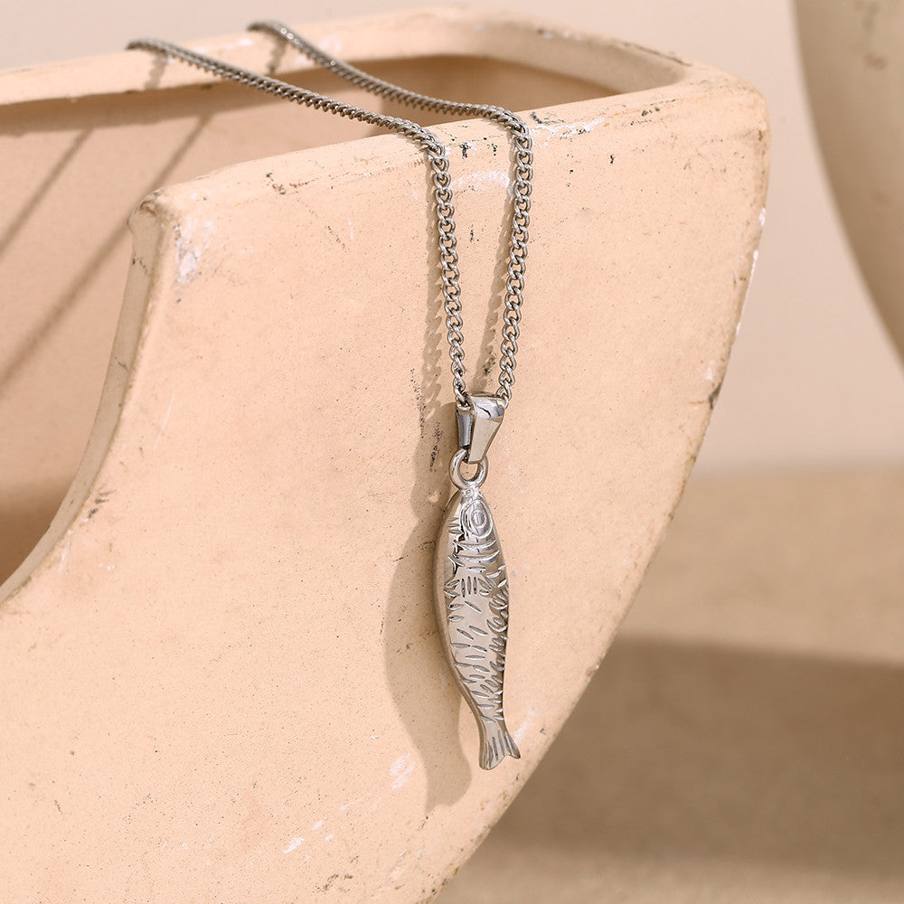 18k Gold 316L Stainless Steel Waterproof Cute Fish Pendant Charm Necklace