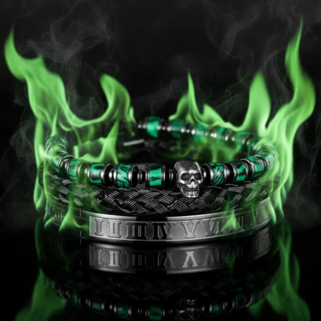 Skull Fire | Luxury 3pcs/set Men's Natural Stone Beads Hip Hop Bracelet Set