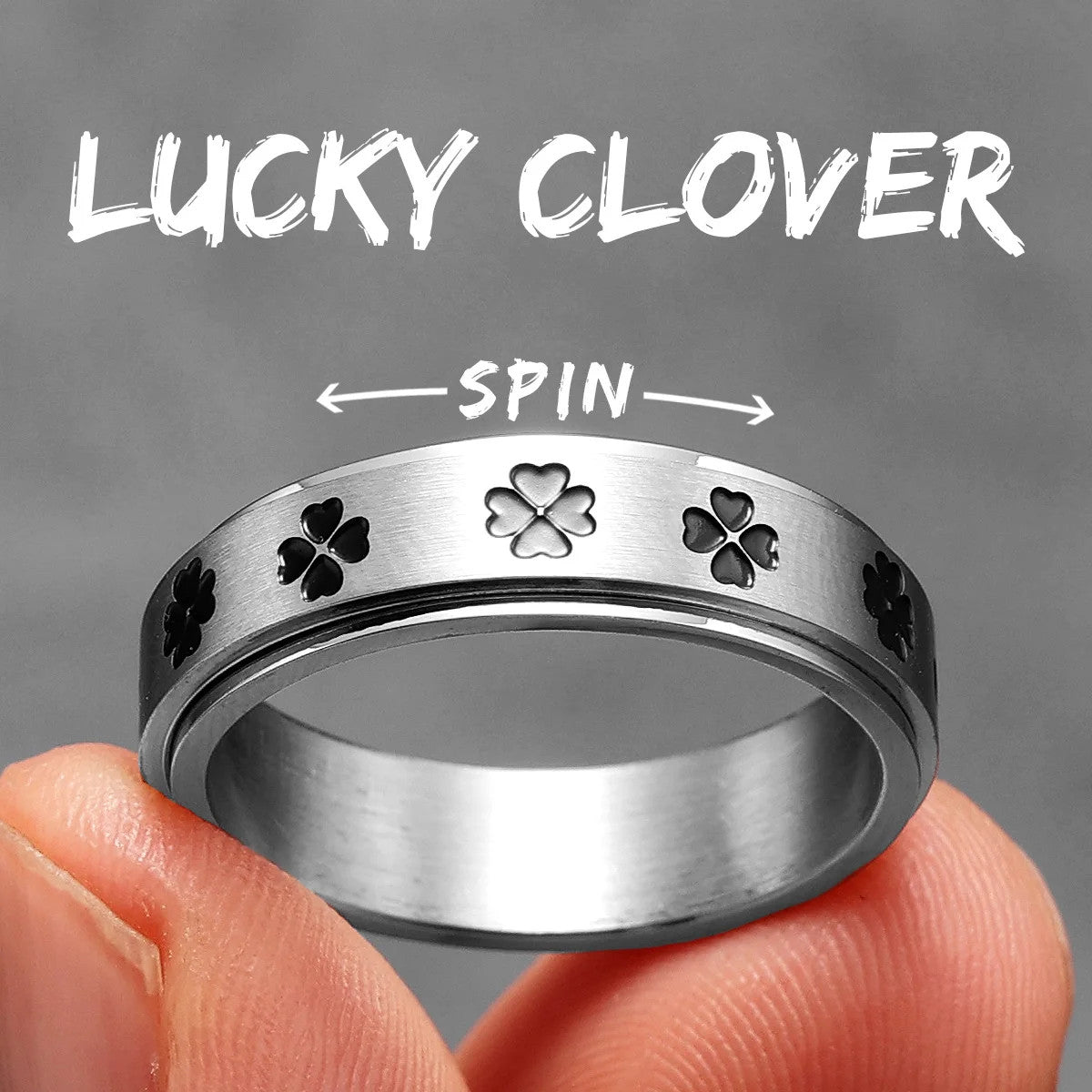 Lucky Clover | No Fade Solid Stainless Four Leaf Clover Fidget Spinner Men's Rings