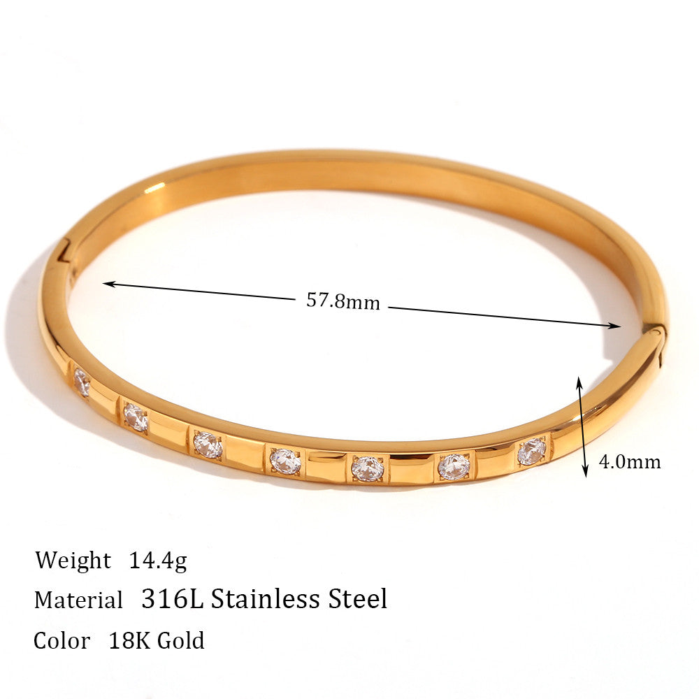 Ladies 18k Gold Waterproof Tarnish Free Stainless Steel CZ Bangle Bracelets
