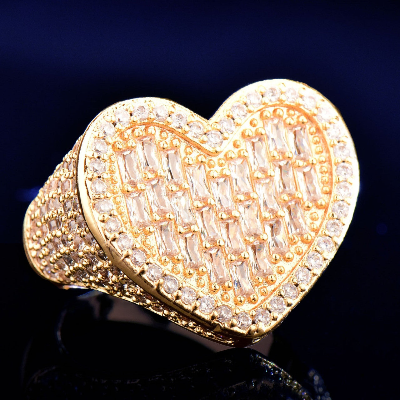 HeartStones | Ladies 24k Gold 925 Silver 4 Prong VVS Diamond CZ Heart Bling Rings