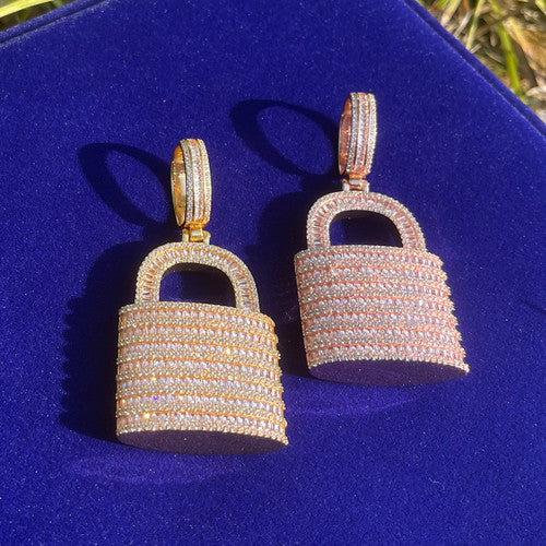 Lock Down | 24k Gold 3D VVS Diamond CZ Baguette Deadbolt Hip Hop Pendant