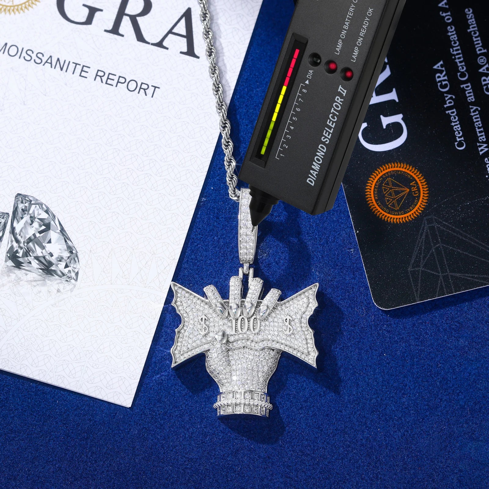 Cliched Money Fist | VVS Moissanite Diamond 925 Sterling Silver Blinged Out Money Hand Pendant