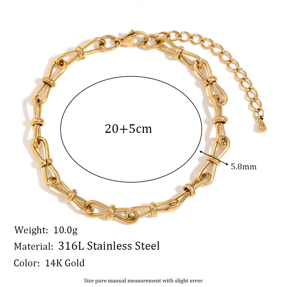18k Gold Stainless Steel Waterproof Paper Clip Knot Bowtie Link Chain Anklet Ankle Bracelets