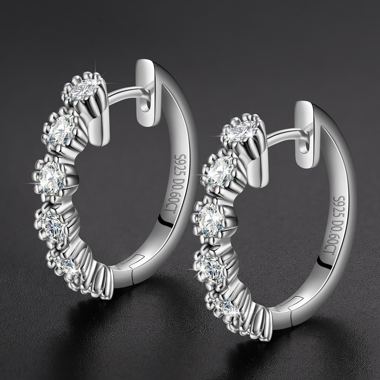Genuine VVS 3.6ctw Diamond Hoop Solid Sterling Silver Casual Bling Hip Hop Earrings