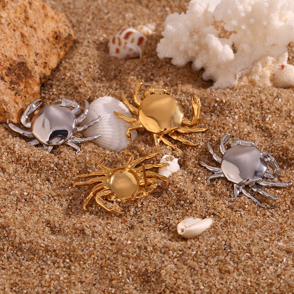 Ladies 18k Gold Silver Summer Ocean Series Crab Stud Water Resistant Earrings