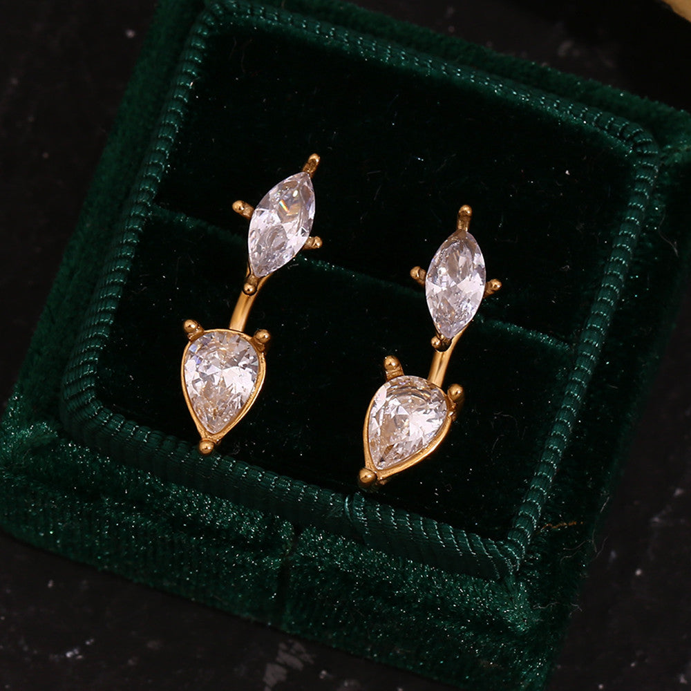 Oval Teardrop 18k Gold Zircon Stone Water Resistant Stainless Steel Bling Earrings