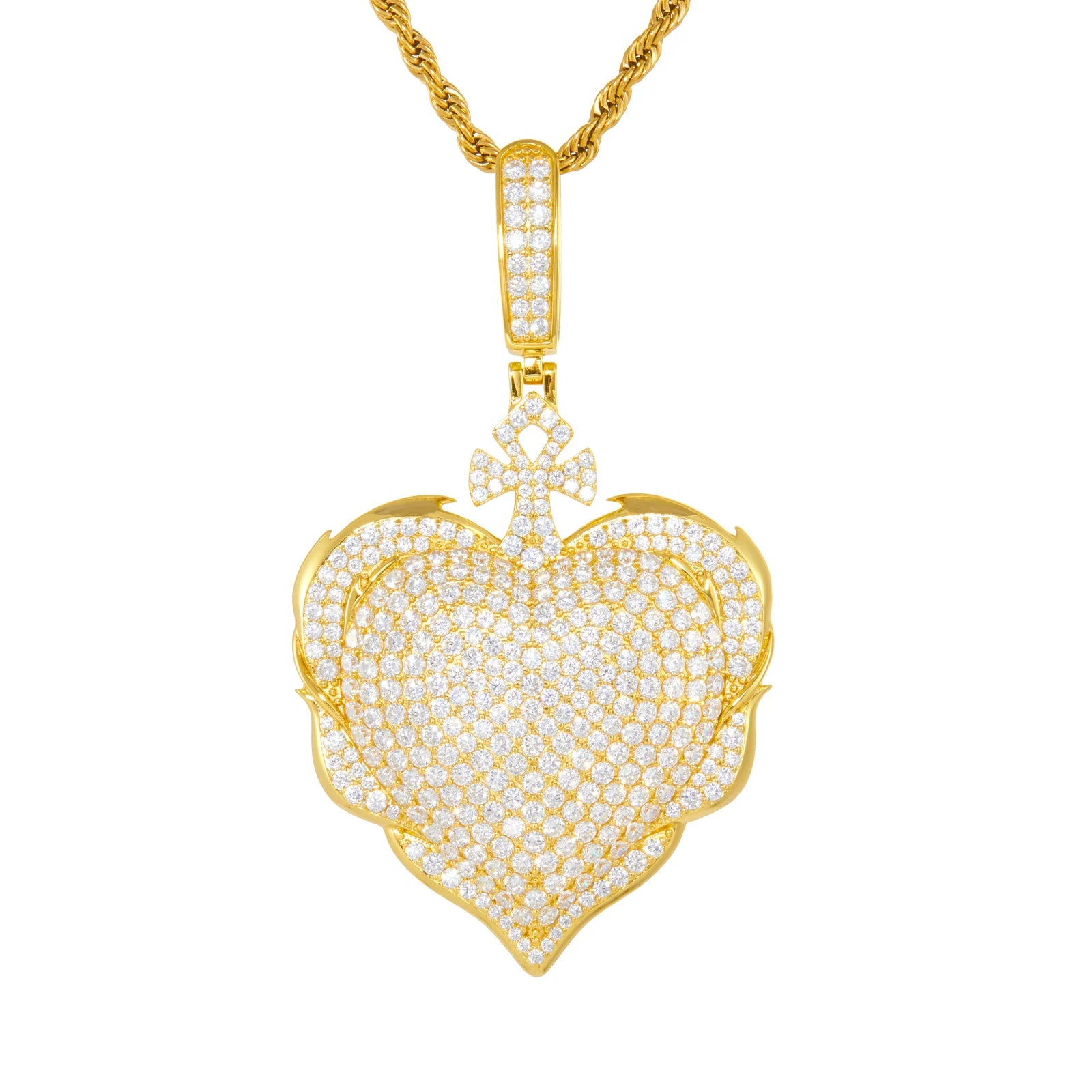 Protected Heart | VVS Moissanite Diamond 925 Silver Ankh Cross Heart Pendant Necklace