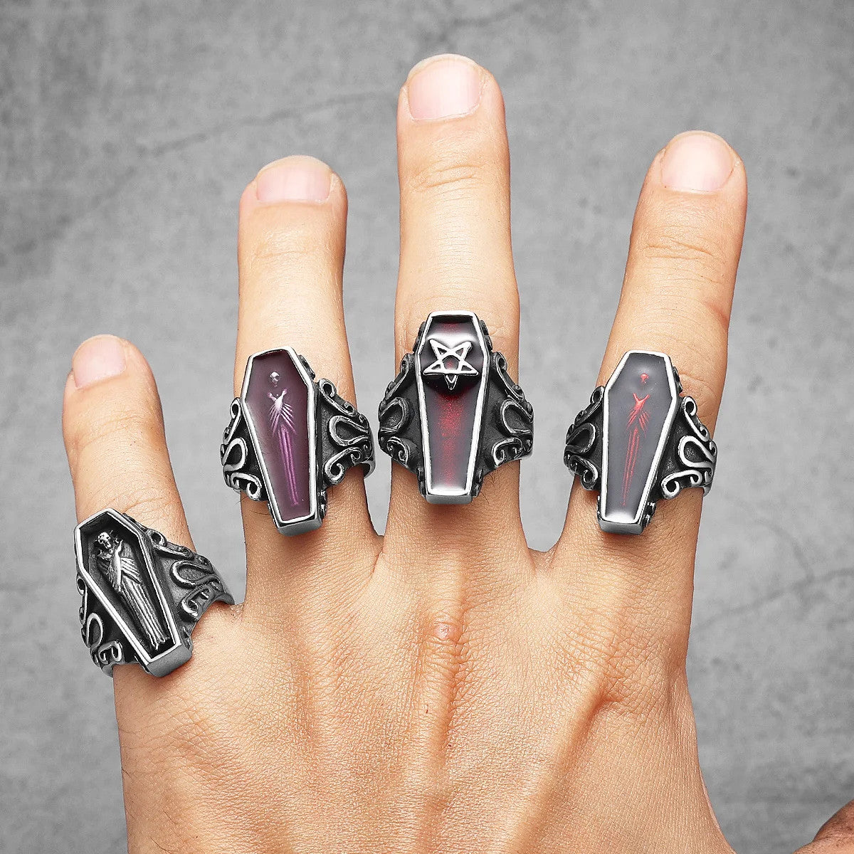 Vampire Coffin | 316L No Fade Stainless Steel Gothic Styling Men Rings Stainless Steel Retro Ring