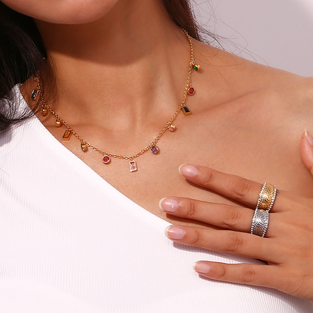 Stainless Steel Waterproof Diamond CZ Gemstone 18k Gold Pendant Necklace