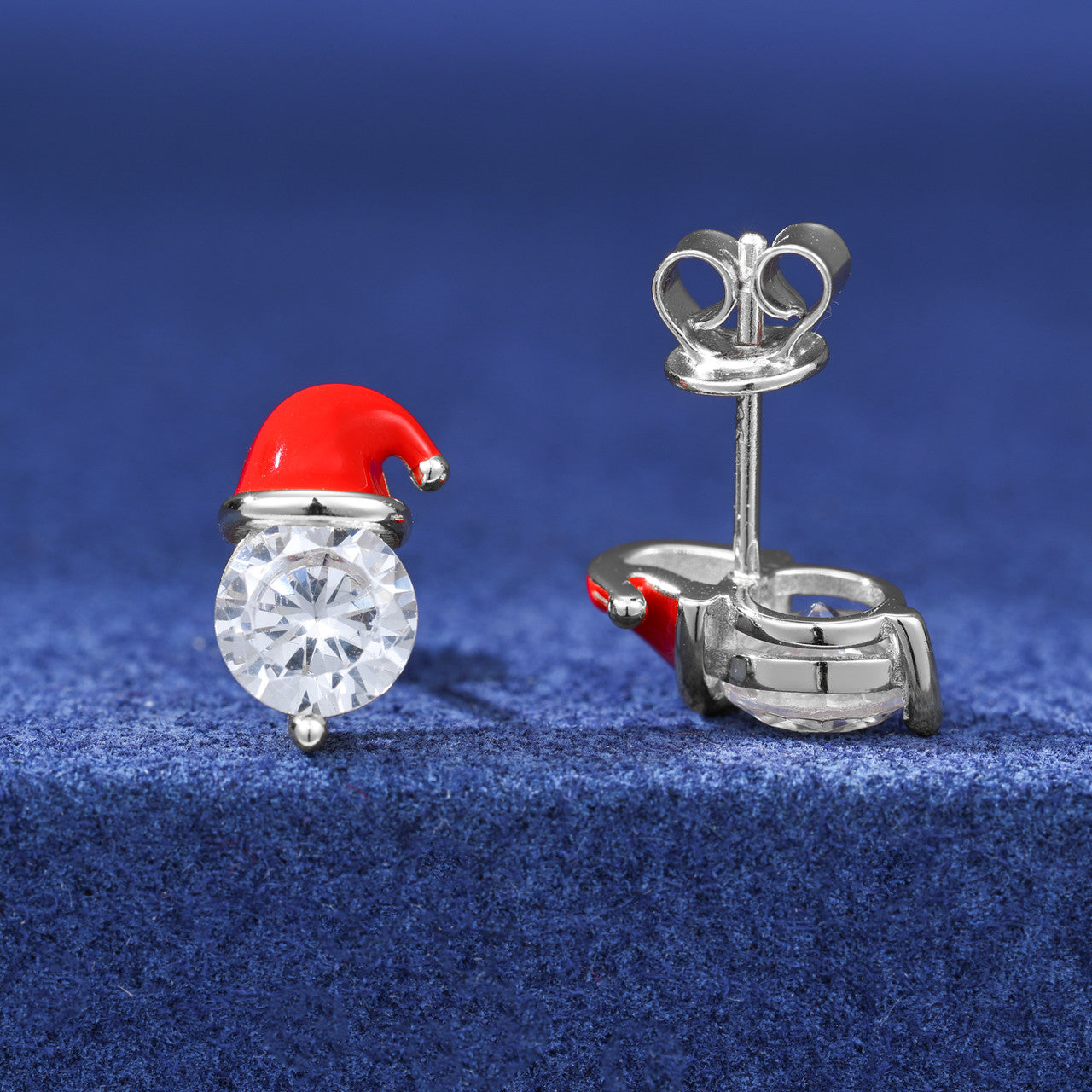 Christmas Santa Claus Moissanite Diamond Sterling Silver Stud Bling Earrings