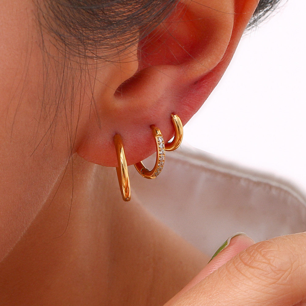 Crystal Paved | Gold Gemstone Huggie Hoop No Fade Waterproof Stainless Steel Hoop Earrings