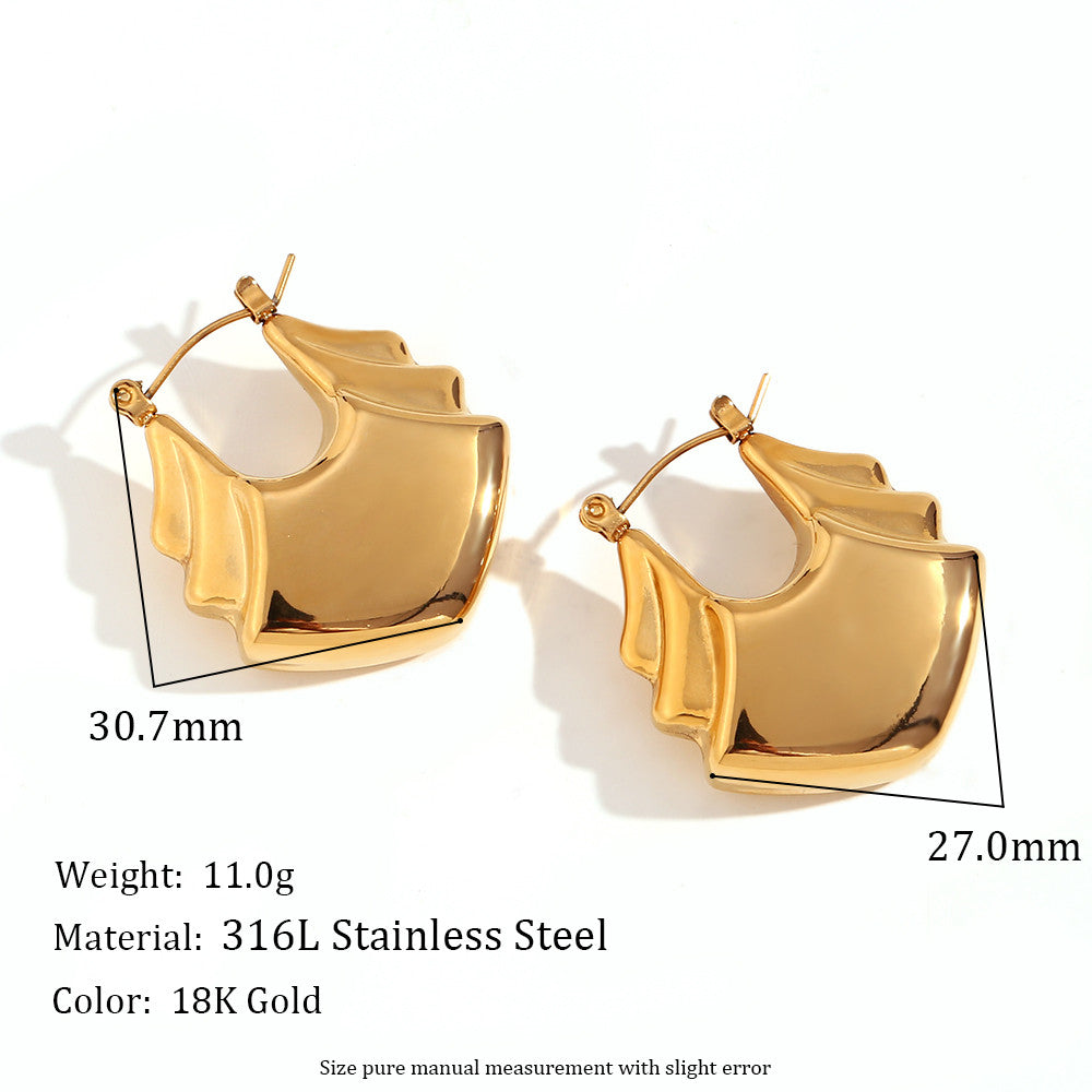 18k Gold Waterproof Irregular Snake Skin Pattern Spiral Flame Stainless Steel Earrings