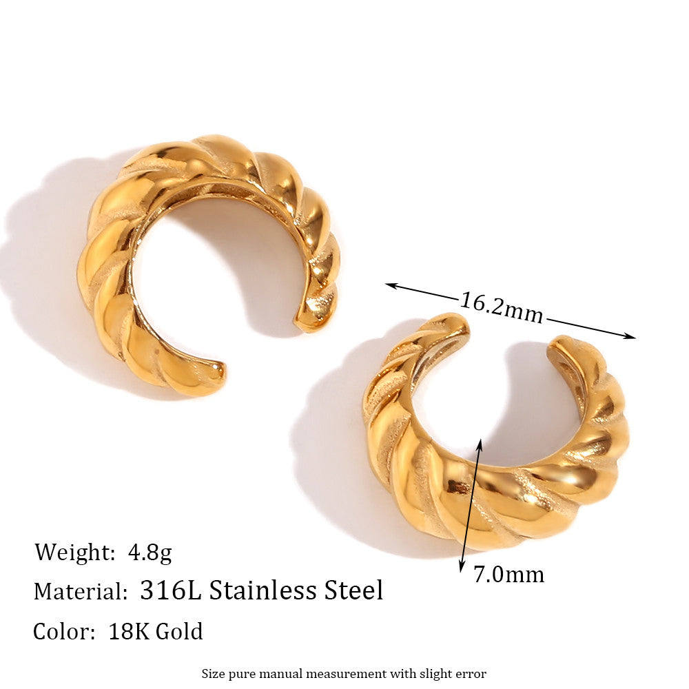 18k Gold O-shaped Street Wear Exaggerated Croissant Mini Hollow Stainless Steel Earrings