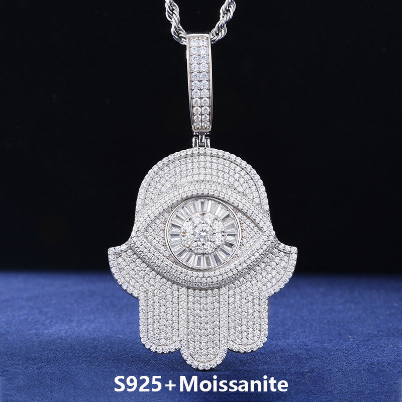 Iced Evil Eye | Moissanite Diamond Luxury 925 Silver Iced Blinged Out Fatima Hamsa Hand Pendant