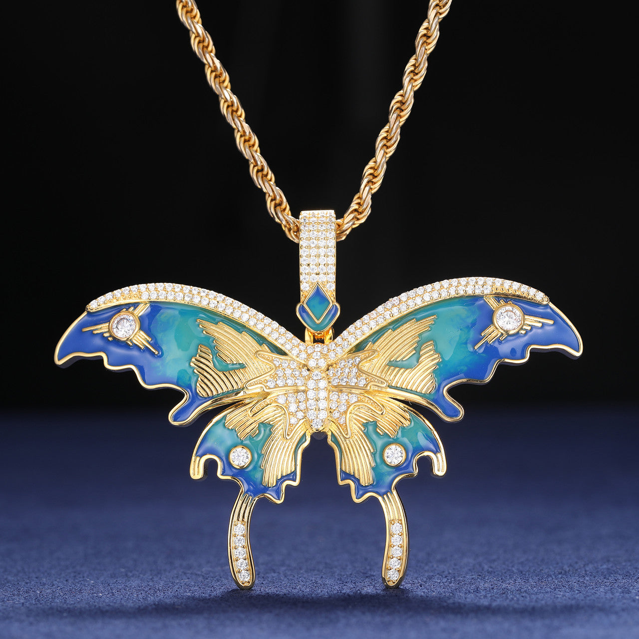 Butta | VVS Diamond Moissanite Certified Enamel Butterfly Sterling Silver Hip Hop Pendant