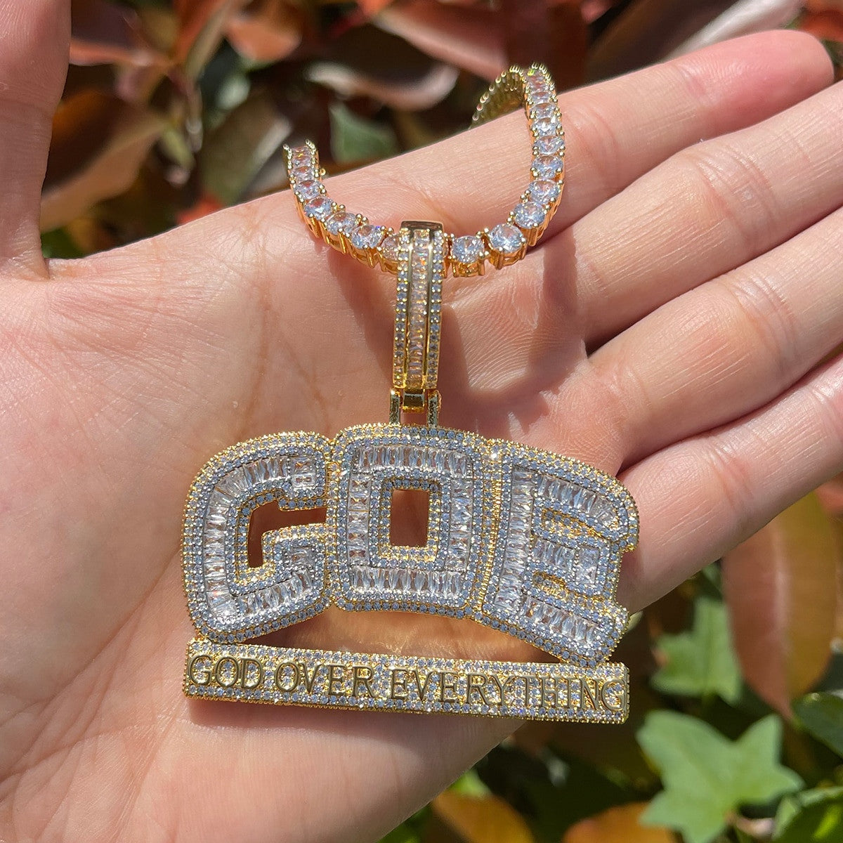 God Over Everything | Iced Baguette Blinged Out VVS Diamond CZ Pendant