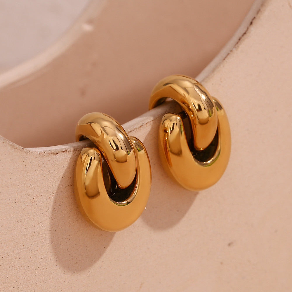 Women's Spliced C-shaped U-shaped Small Drop 18k Gold Silver Earrings Waterproof