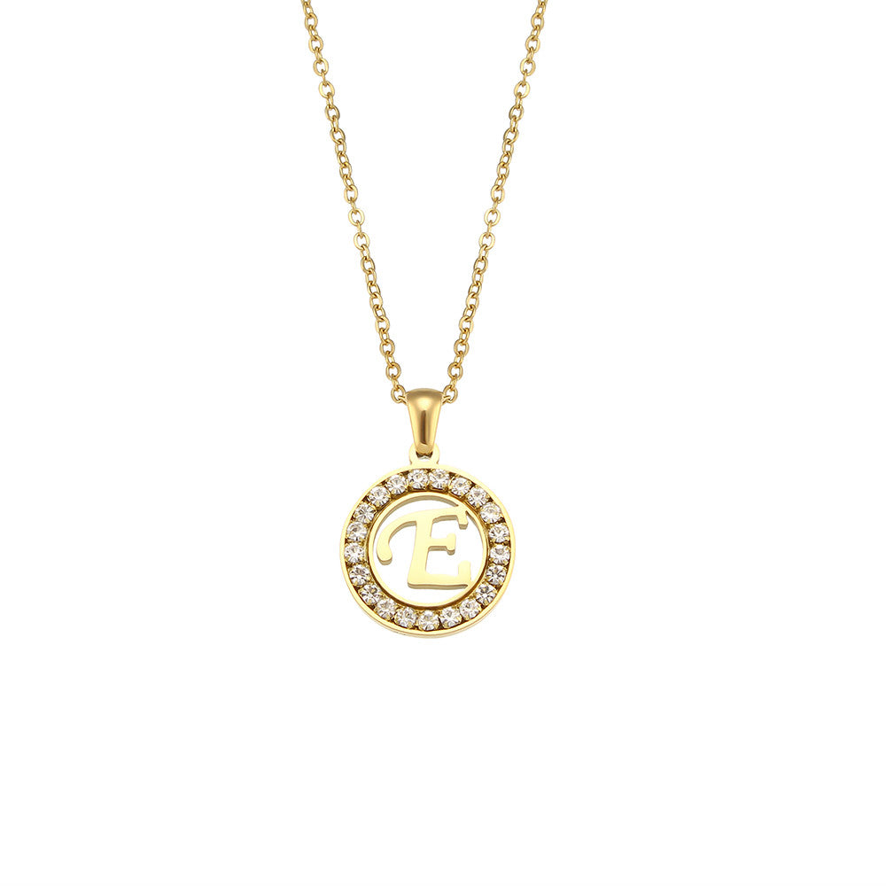 18k Gold Waterproof Hollow Round CZ Paved 26 Alphabet Initial Necklace