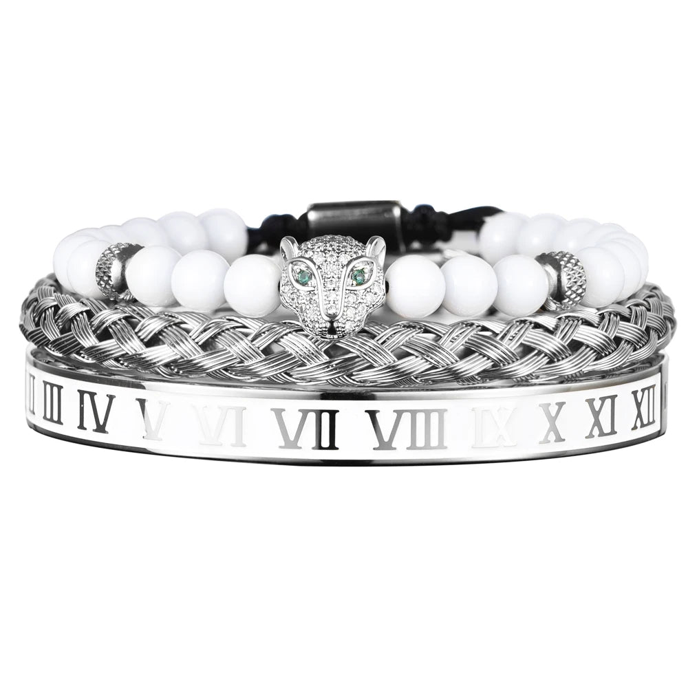 Imperial Force | Luxury Kings Crown 18k Gold Black Stainless Steel Bracelet 3 Piece Set