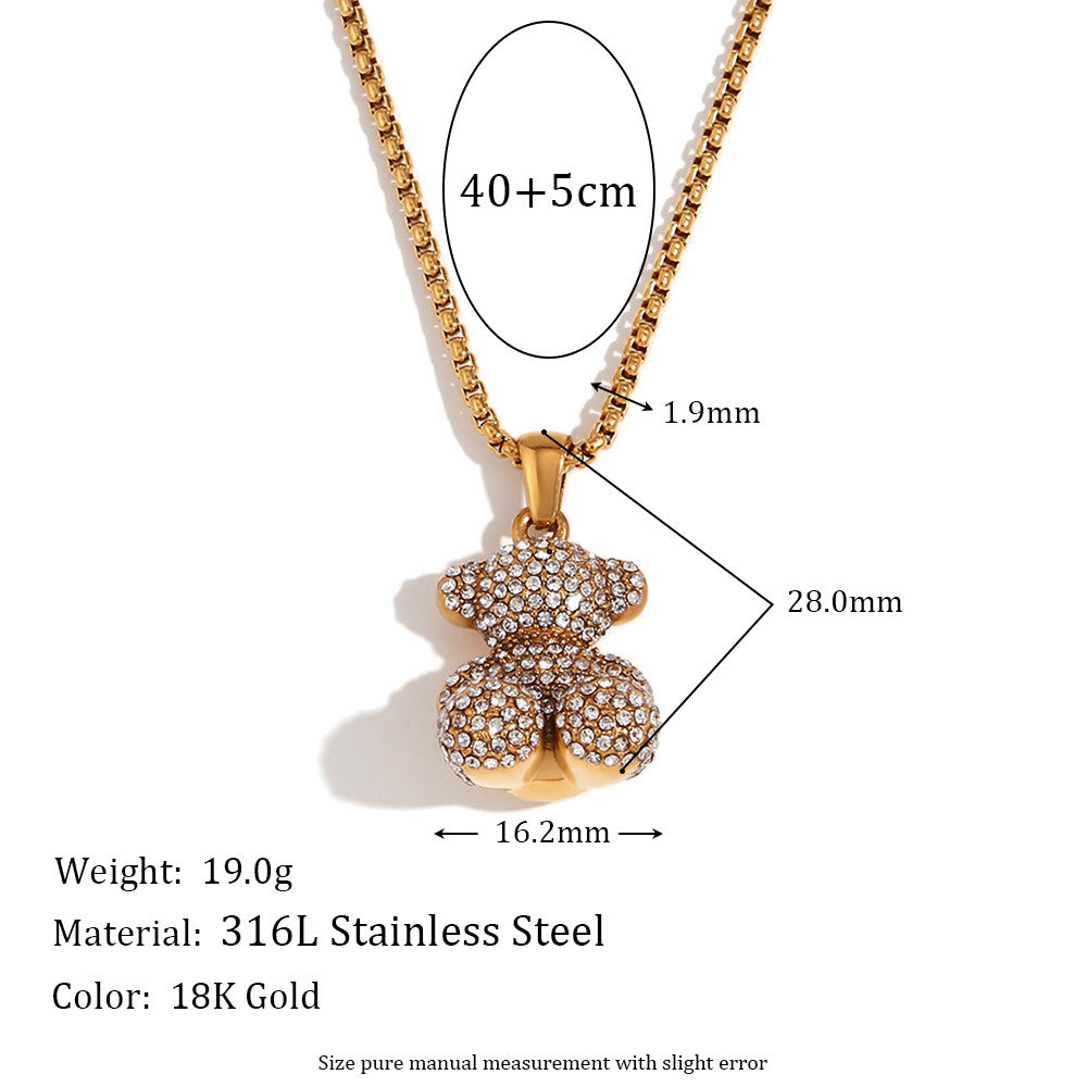 Ladies 18k Gold Waterproof No Fade Stainless Steel Sitting Standing Bear Pendant Necklace