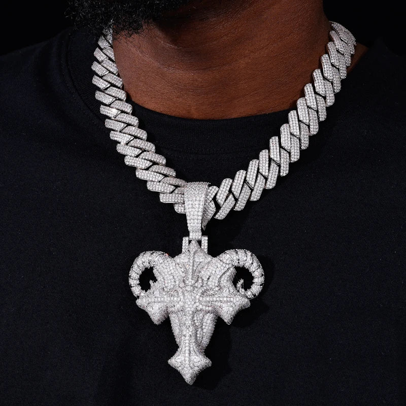 Demon Goat | Iced Bling Out Moissanite Diamond Demon Goat Cross Hip Hop Pendant