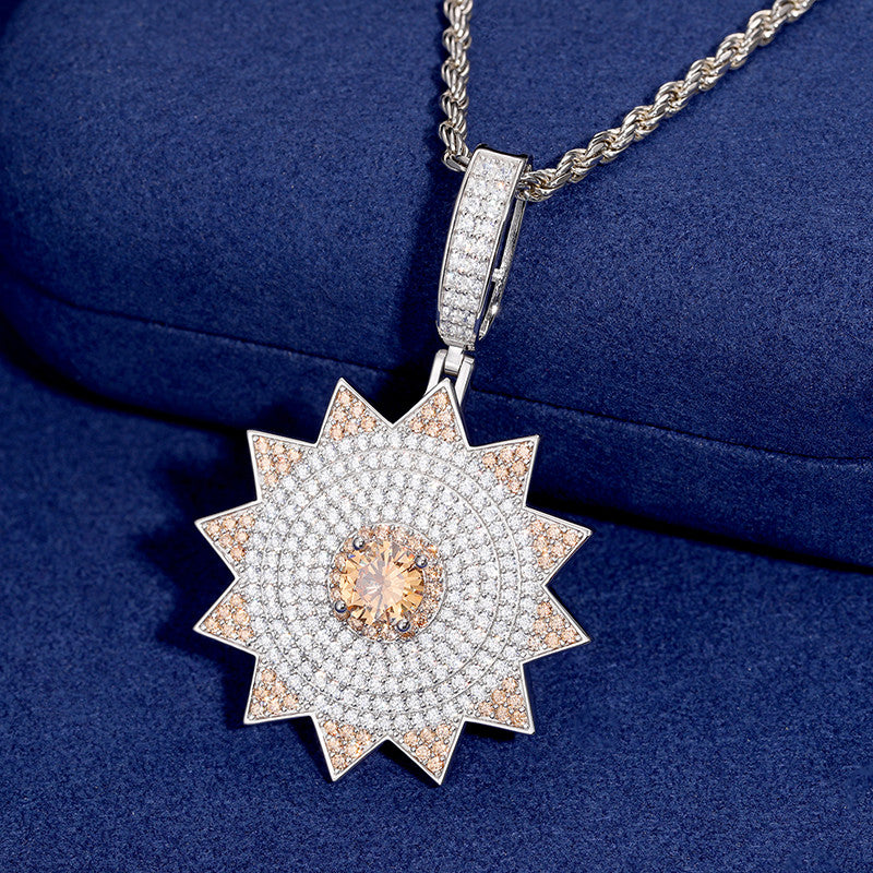 The illumined | Solid Sterling Silver Moissanite Diamond Sun God Hip Hop Pendant