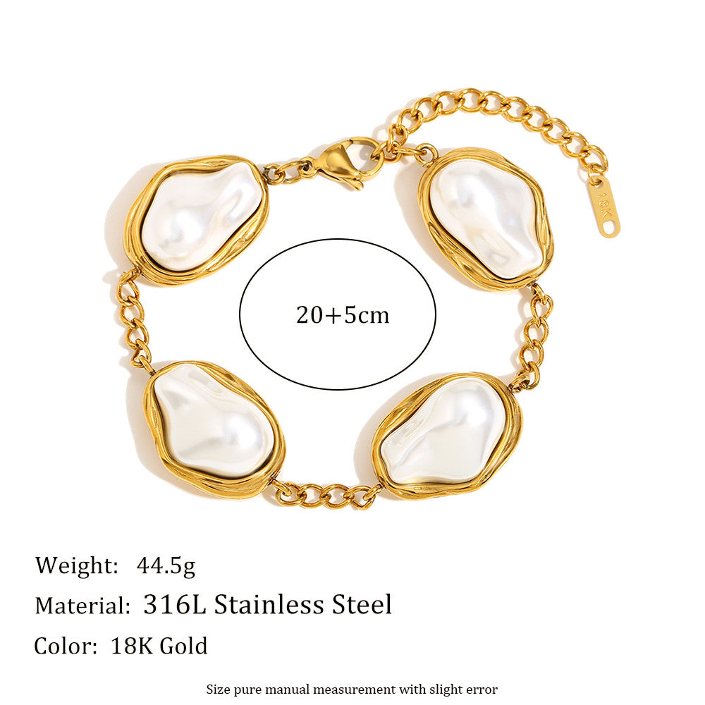 Ladies Baroque Large Size Irregular Pearl 18k Gold Stainless Steel Tarnish Free Bracelets