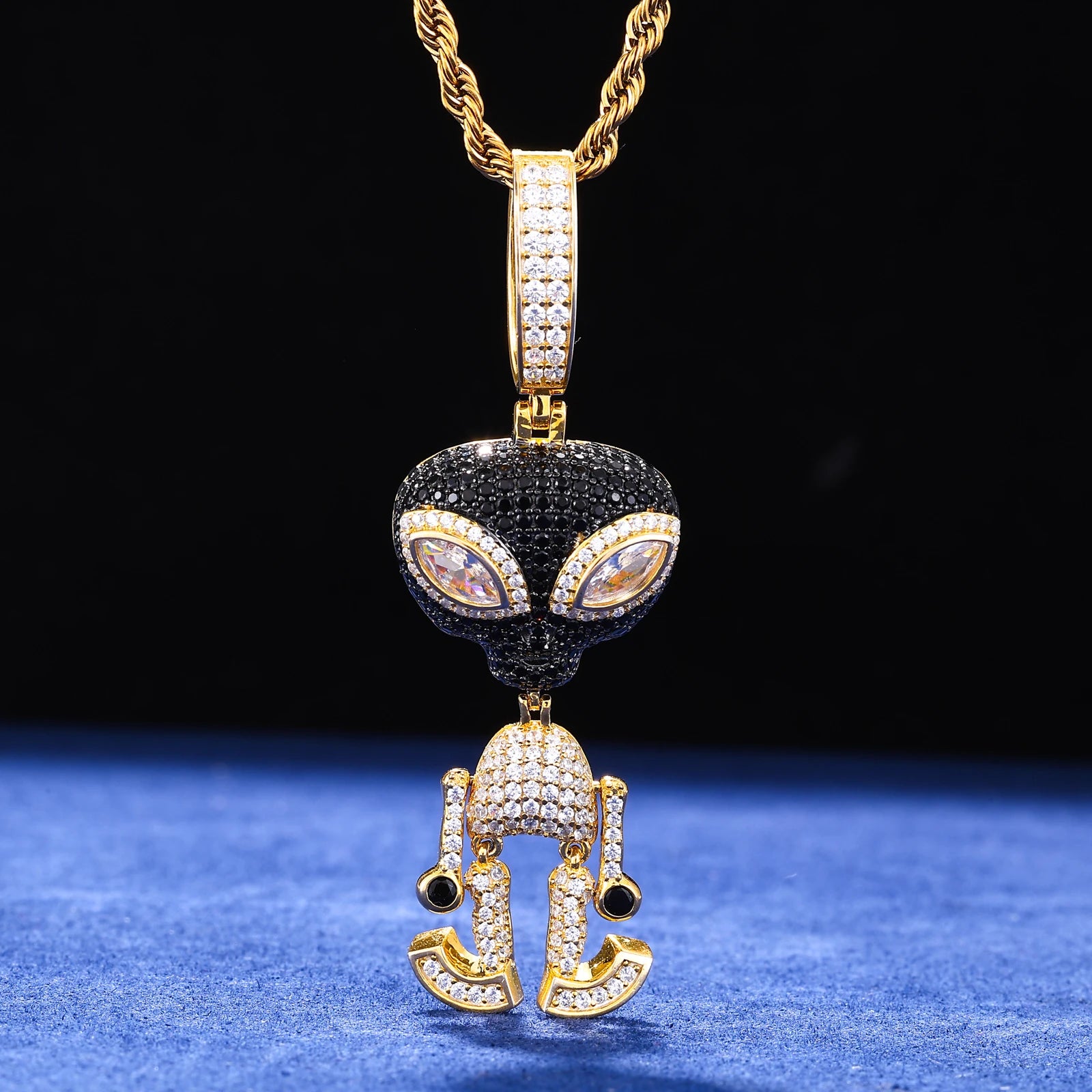 I Am A Martian | VVS Diamond CZ Alien Iced Bling Out Moissanite Solid 925 Silver Pendant