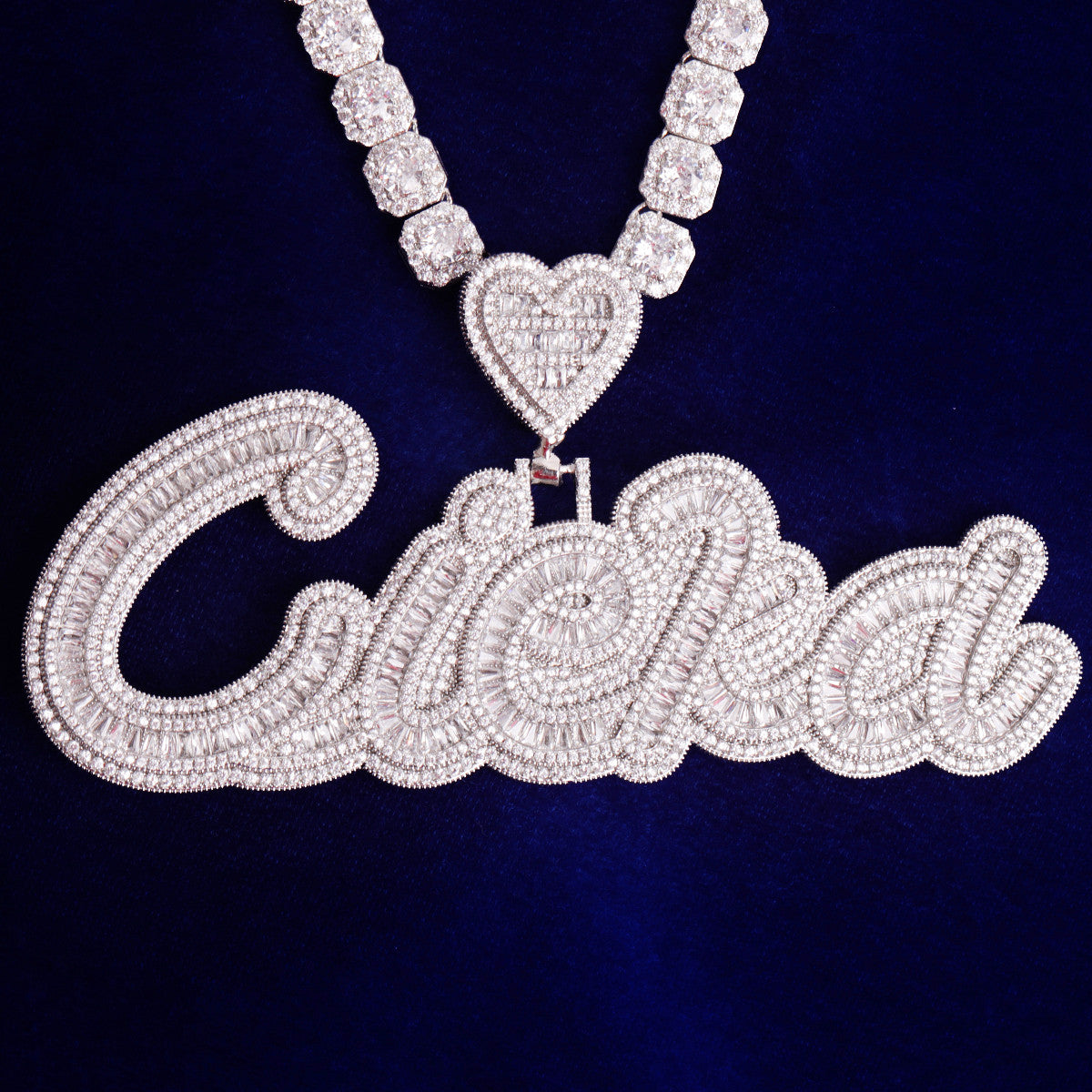 Unquestioned Love  | VVS Diamond CZ Baguette Iced Nameplate Blinged Out Pendant