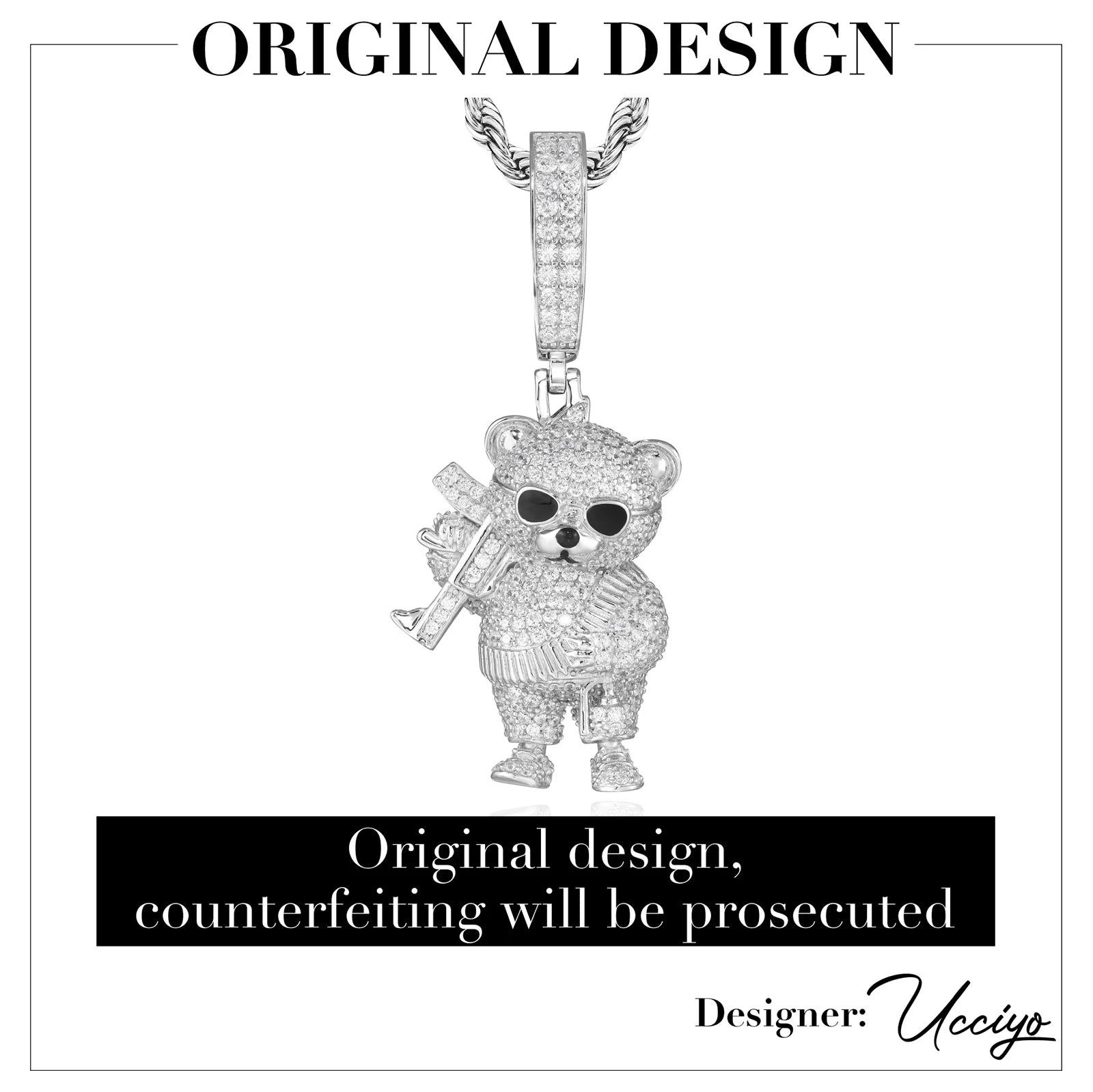 Chopper Style | Moissanite Diamond 925 Sterling Silver Stylish Ak47 Tufti The Bear Pendant