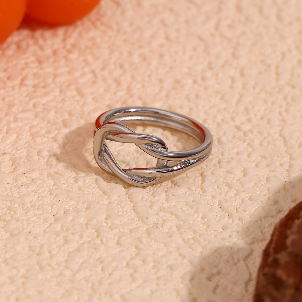 Ladie's 18k Gold Silver Waterproof Simple Knot Double Layered Couple Rings