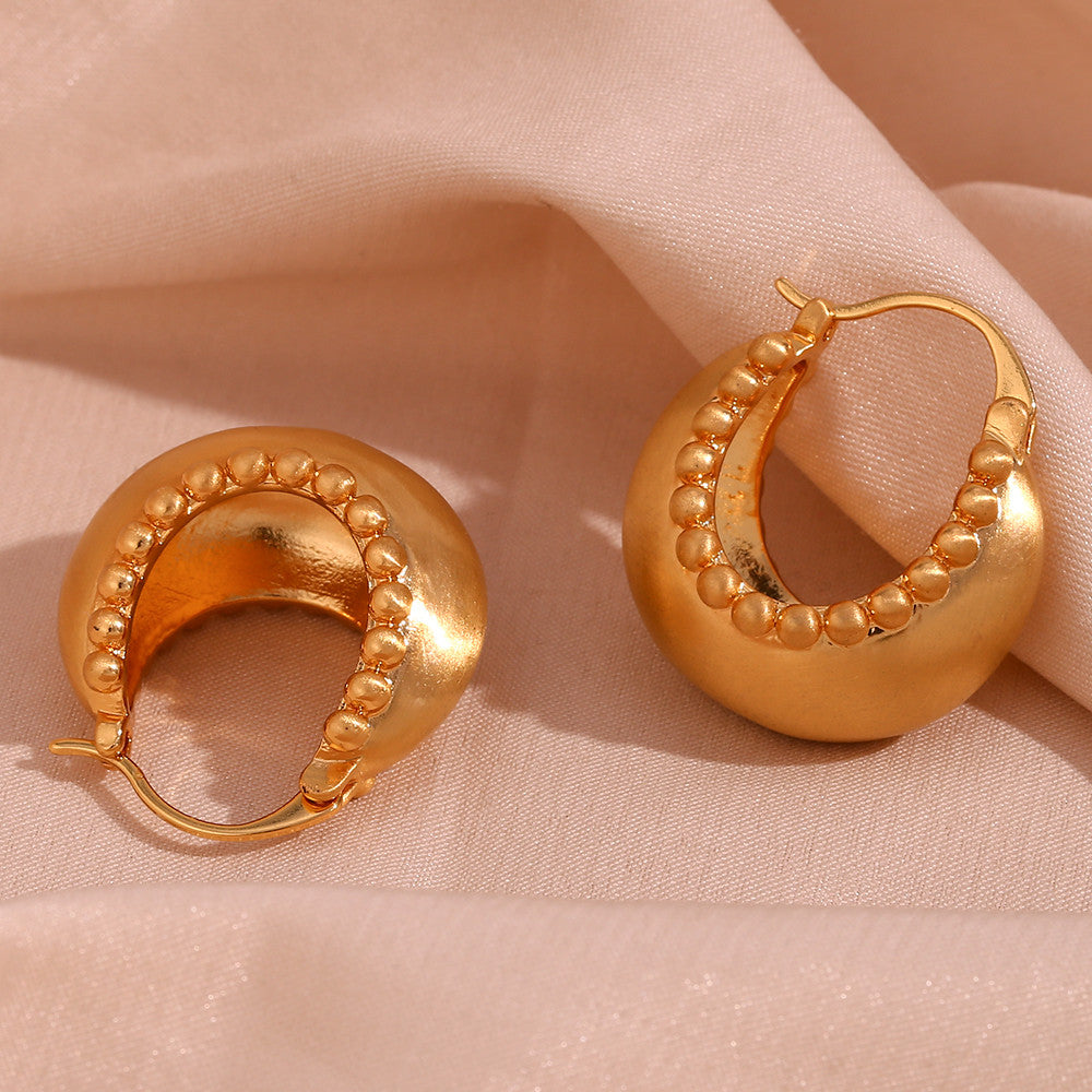 18k Gold Stainless Steel Lacework Basket Matte Golden Hoop Water Proof Earrings