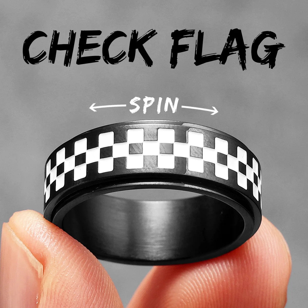 Checkered Flag | 316L No Fade Stainless Steel Fidget Spinner Street Wear Ring