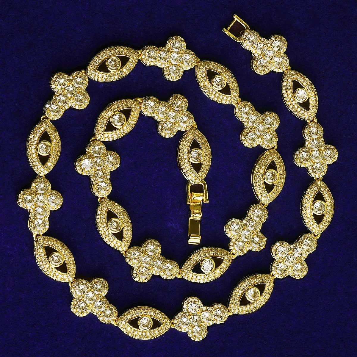 The Power | VVS Diamond CZ Cluster Stone Cross Evil Eye Link Hip Hop Chain