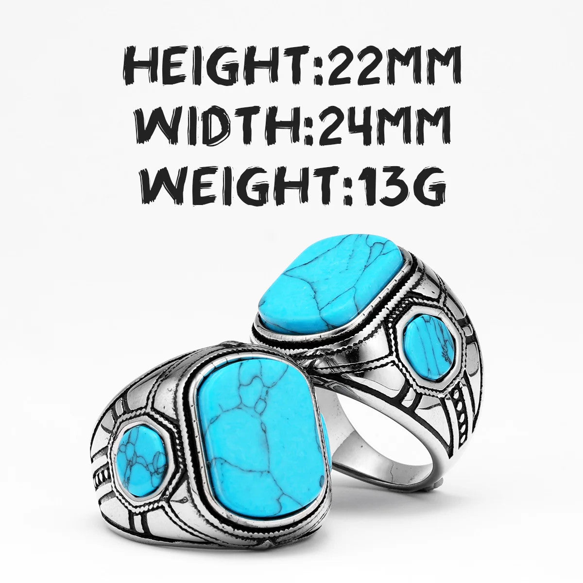 Luxury Turquoise | 316L Carved Men's Stainless Steel Street Wear Stylish Rings