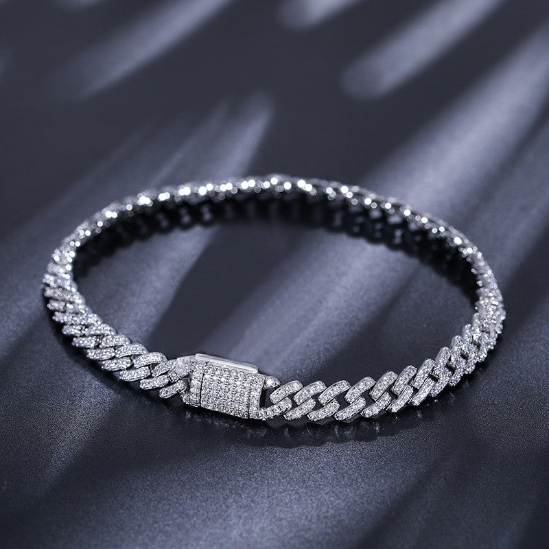 6mm Solid 925 Silver Genuine VVS Diamond Cuban Link Hip Hop Bracelets Chains