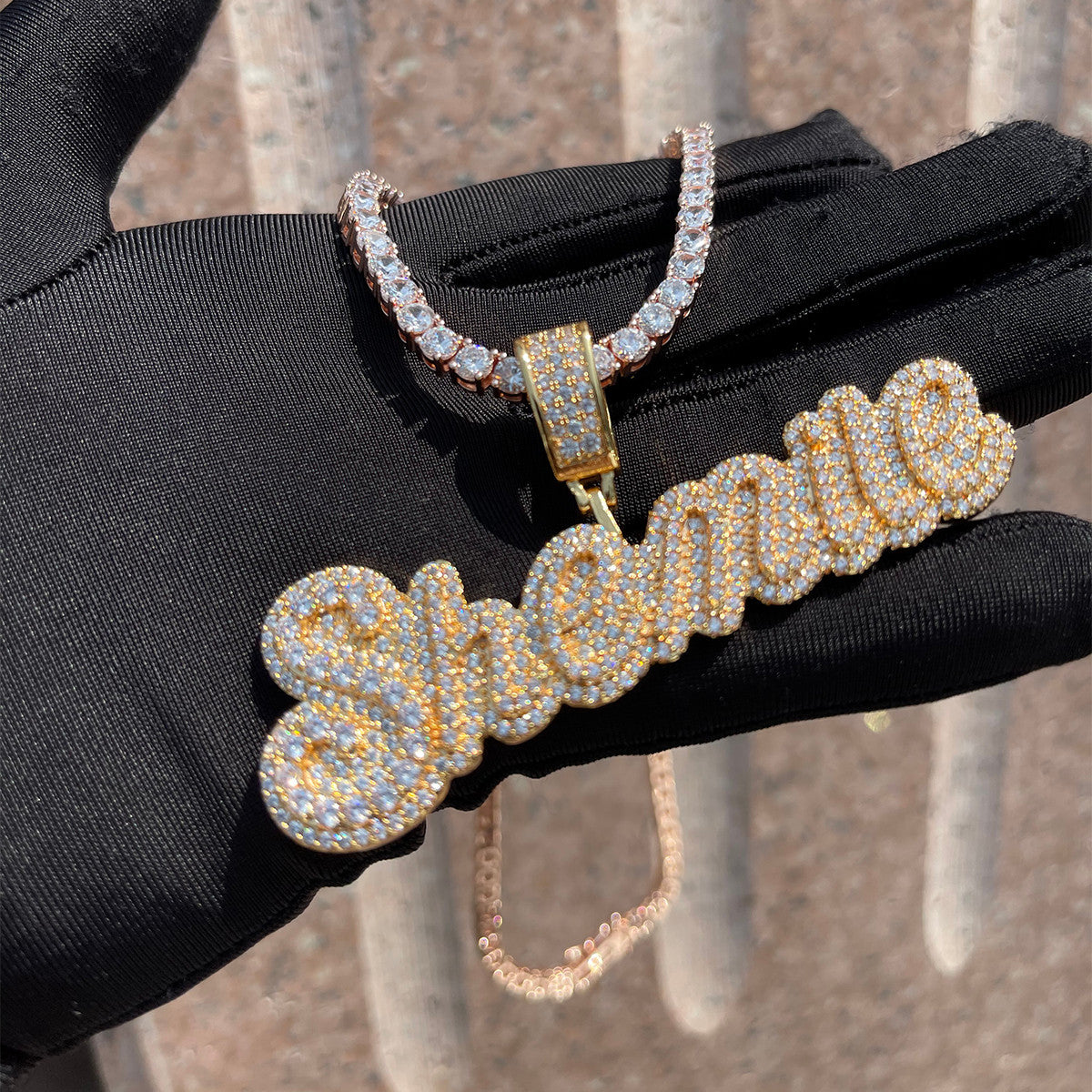 Cluster Drip | Iced Two Layer VVS Diamond CZ Blinged Out Nameplate Pendant